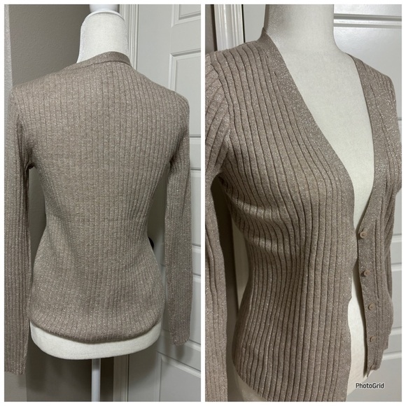 a new day Tan Shimmer Button Down Cardigan - Picture 2 of 2